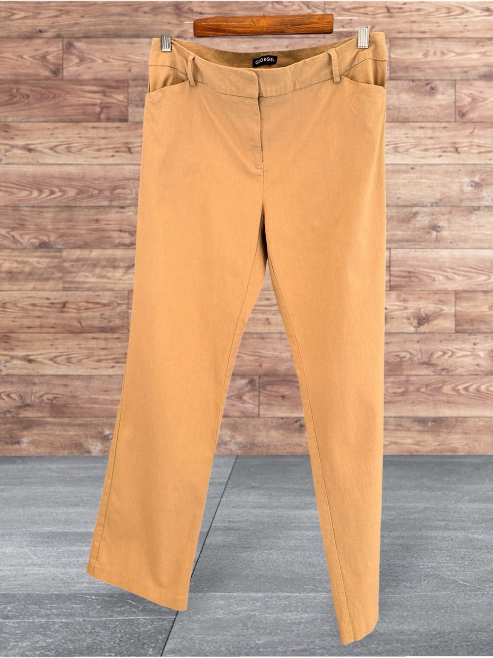 George Women's Camel Tan Mid-Rise Stretch Dress Slacks Slim Straight Leg Size 30